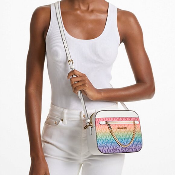 Michael Kors Jet Set Large Rainbow Signature Logo Crossbody Bag NWT - Picture 4 of 11
